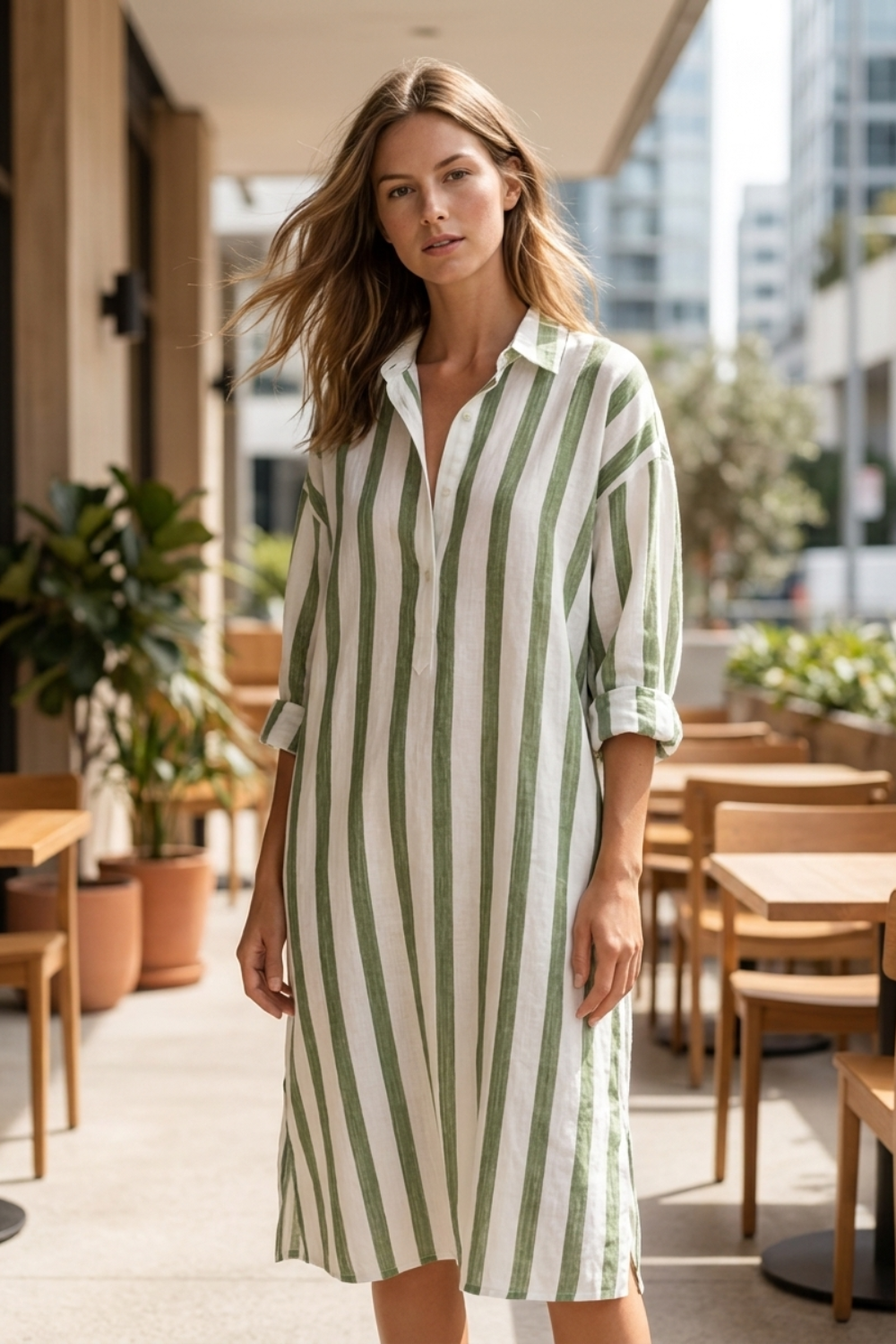 Women's Striped Shirt Dress | Maxi