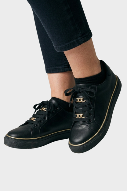 Women's Black Sneakers with Gold Chain and Platform Sole