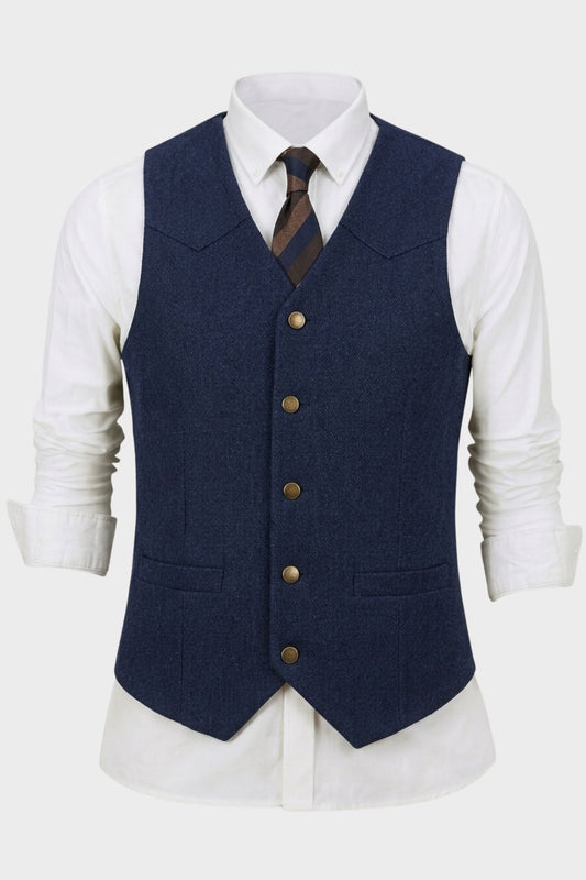 Men's Waistcoat with Notched Collar and Button Placket
