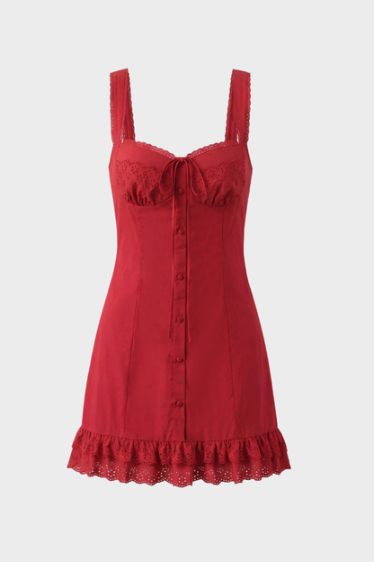 Summer Dress for Women - Strappy Dress with Button Placket