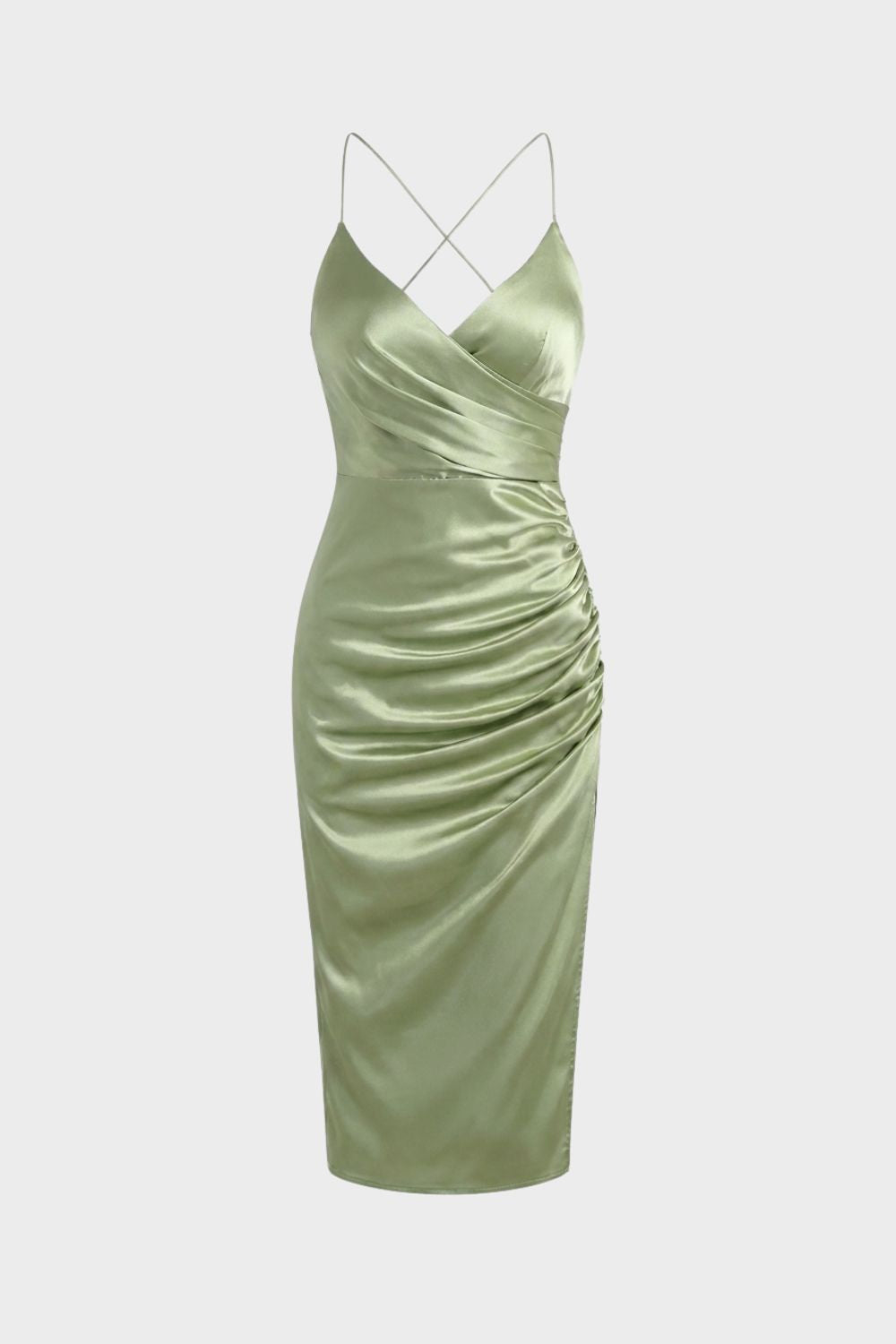 Women's Satin Maxi Dress with Wrap Effect and Slit