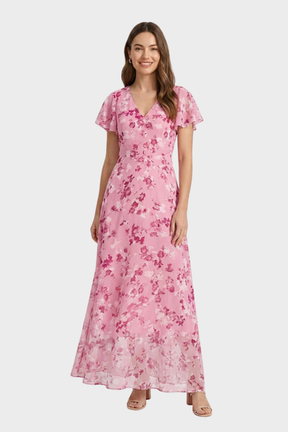 Women's Floral Maxi | Flutter Sleeve