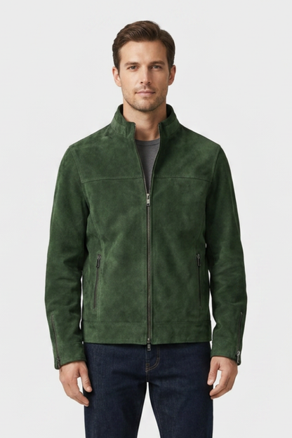 Men's Suede Leather Jacket with Zip