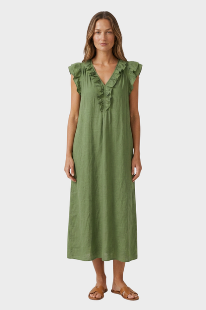 Women's Linen-Look Maxi Dress | Ruffle