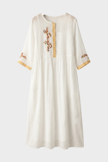 Women's Embroidered Midi Dress | Linen