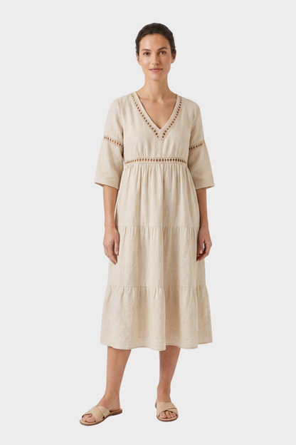 Women's Crochet-Trim Midi | V-Neck