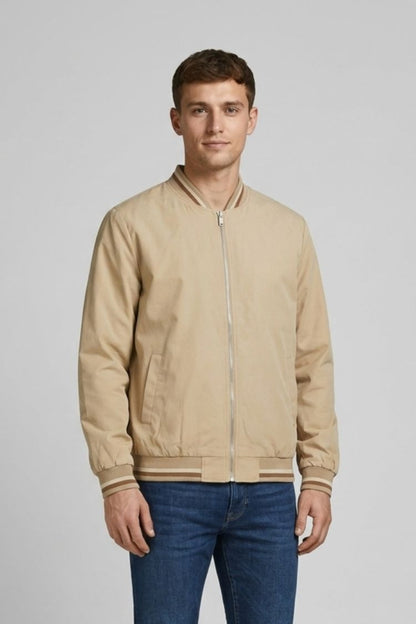 Men's Bomber Jacket with Zip and Stand-Up Collar