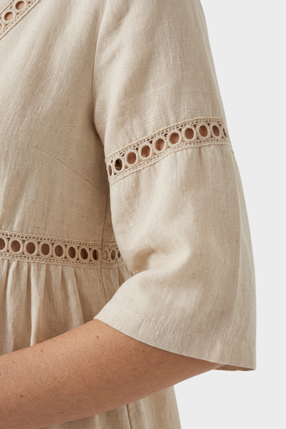 Women's Crochet-Trim Midi | V-Neck