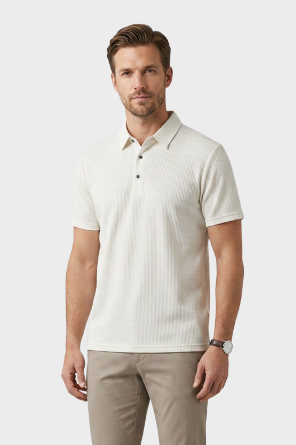 Men's Short Sleeve Polo Shirt with Button Placket