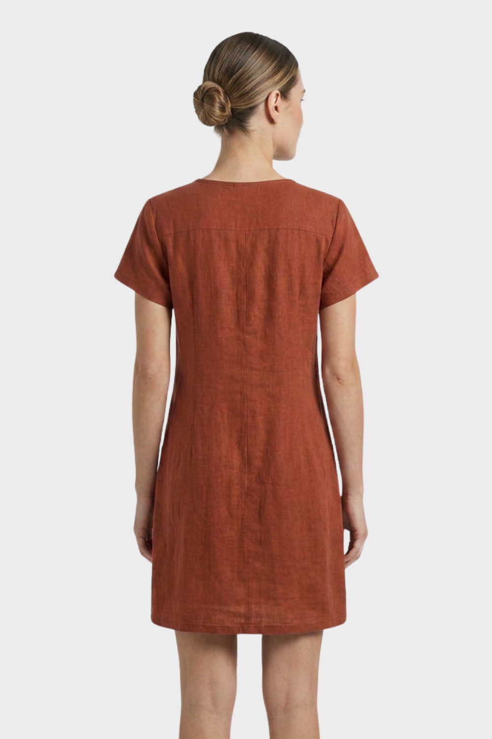 Women's Linen-Look Shift Dress | Zip Neck