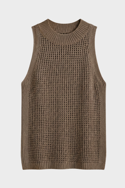 Sleeveless Knit Jumper for Women with Round Neck