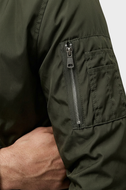 Men's Bomber Jacket with Zip and Stand-Up Collar