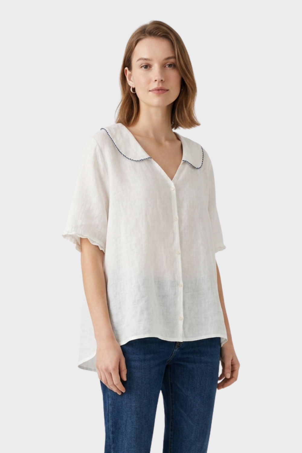 Women's Short Sleeve Blouse with Button Placket