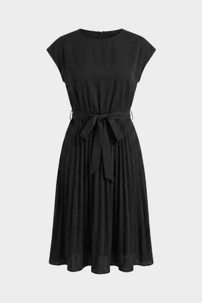 Midi Dress for Women with Pleated Skirt and Belt