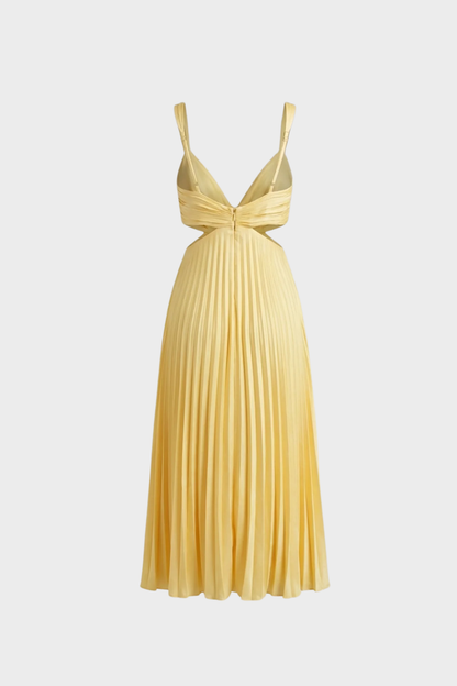 Maxi Dress for Women with Pleats and V-Neck