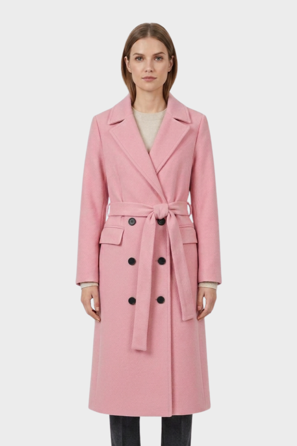 Women's Coat with Belt and Notched Collar