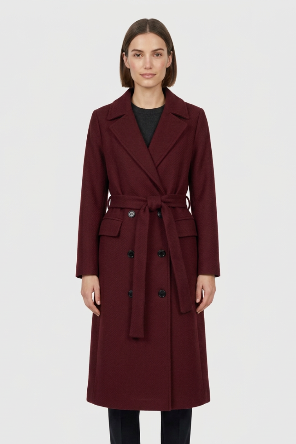 Women's Coat with Belt and Notched Collar