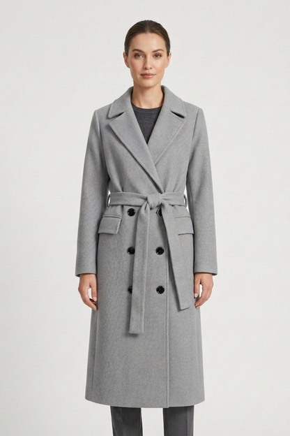 Women's Coat with Belt and Notched Collar