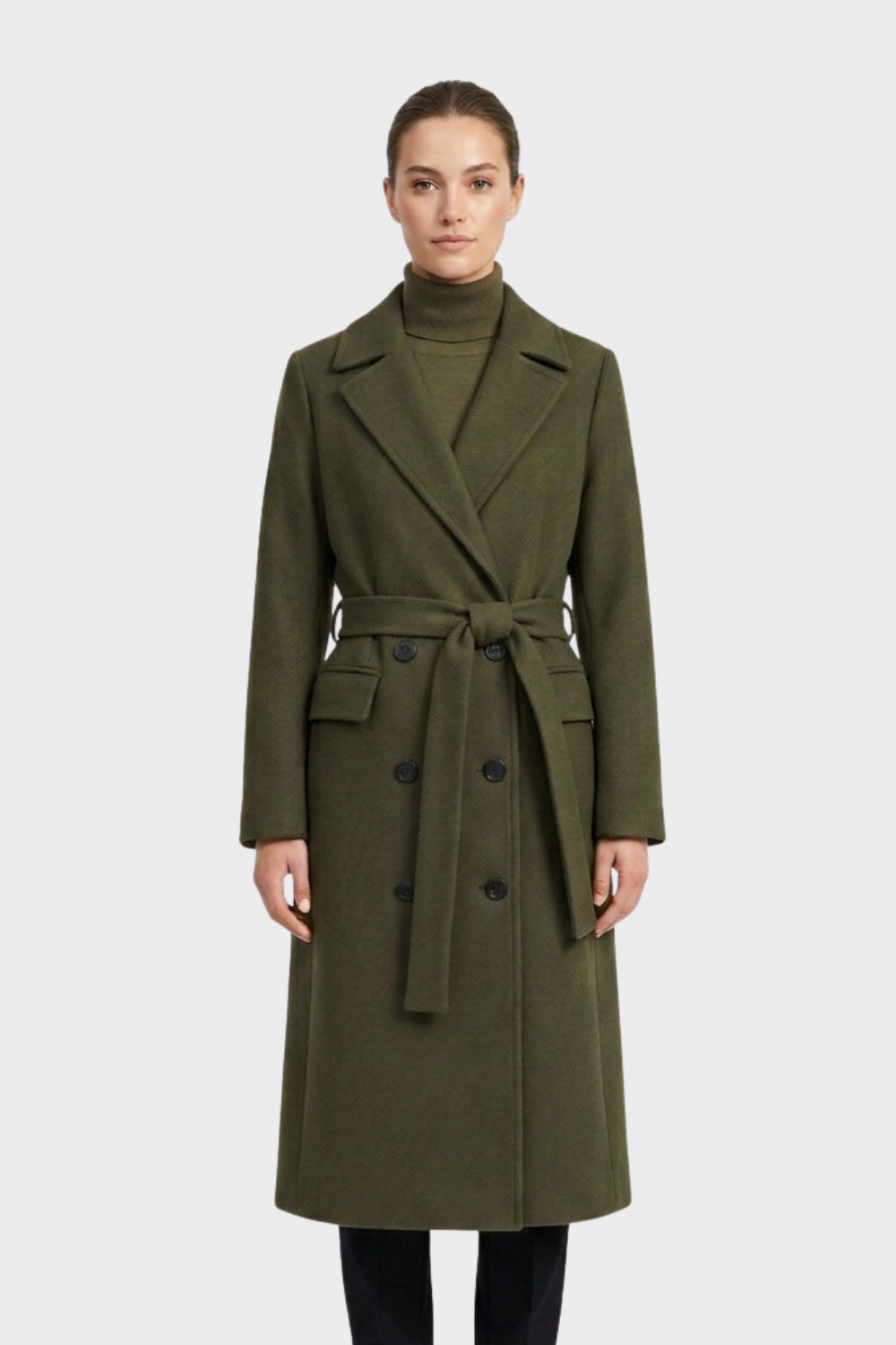 Women's Coat with Belt and Notched Collar