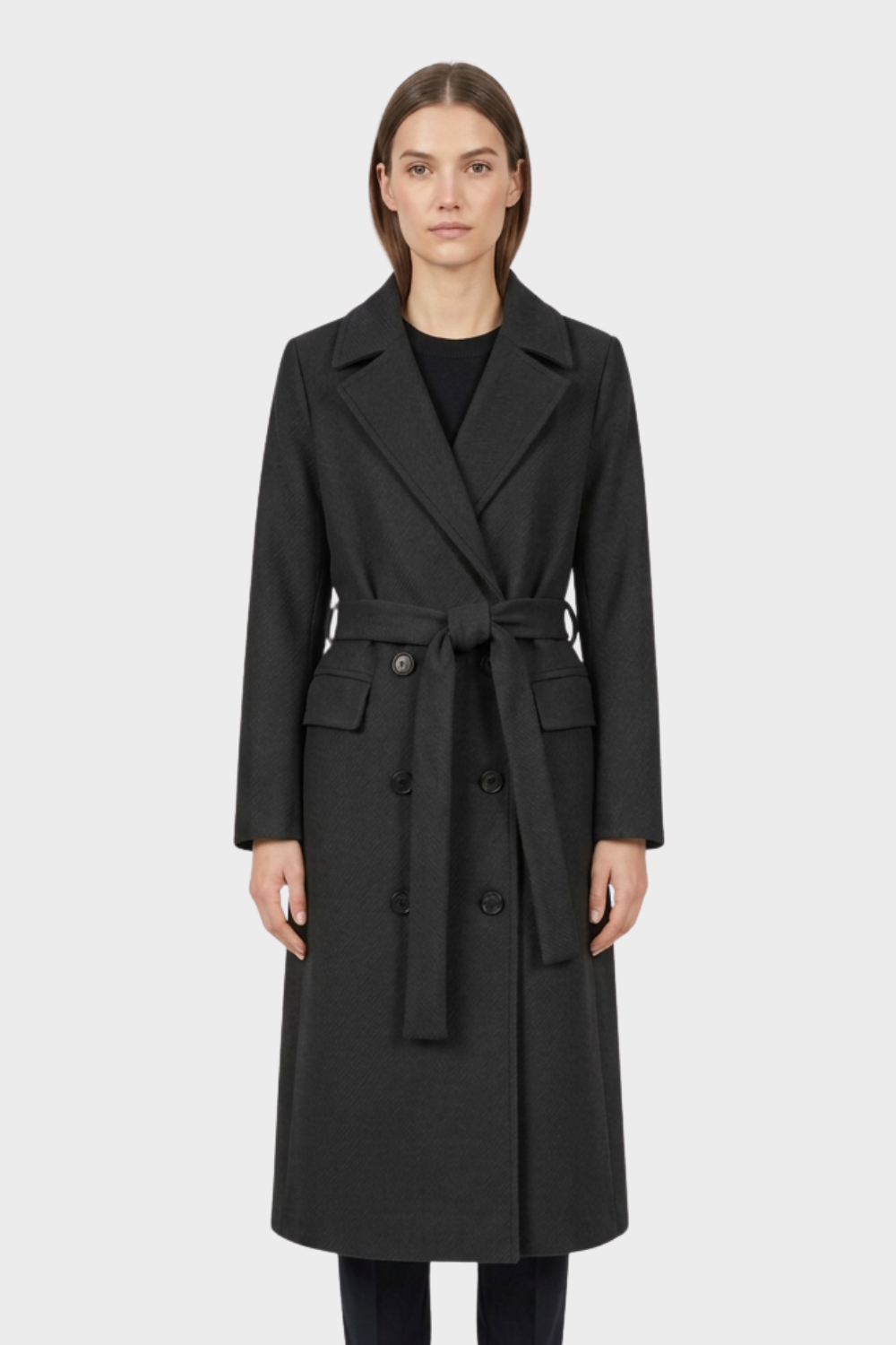 Women's Coat with Belt and Notched Collar