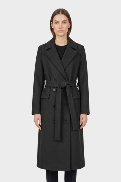 Women's Coat with Belt and Notched Collar