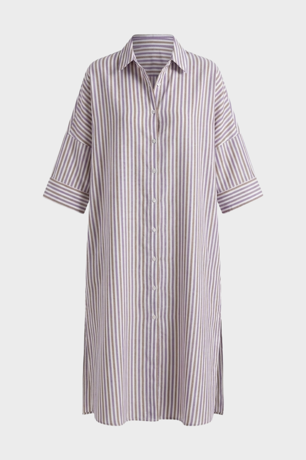 Striped Shirt Dress for Women with Button Placket