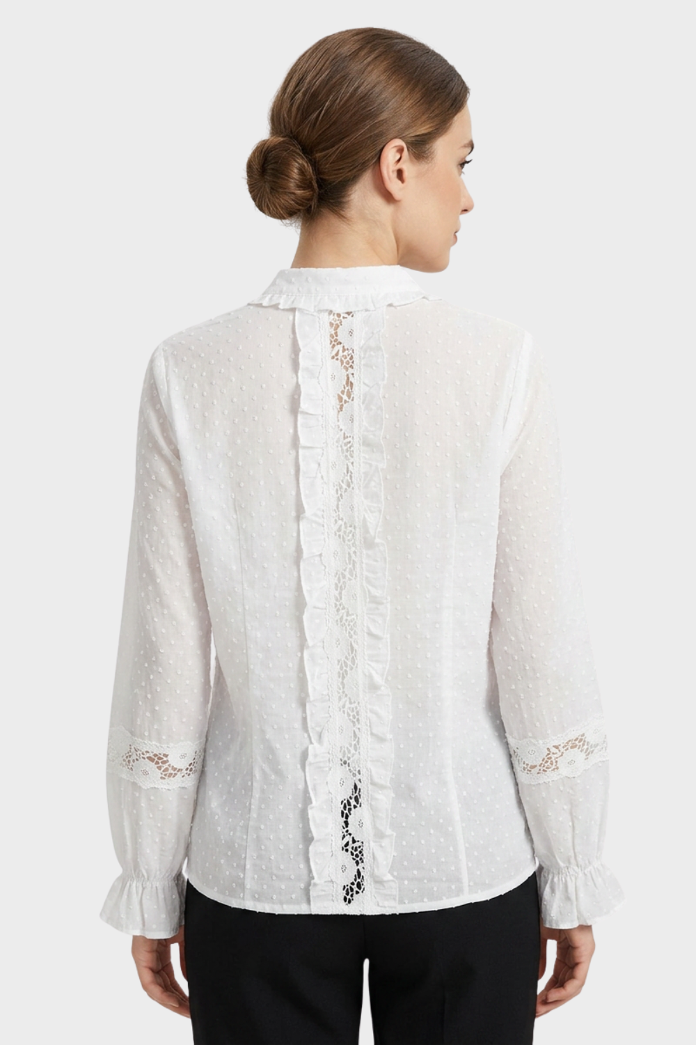 Women's Long Sleeve Blouse with Lace and Ruffles