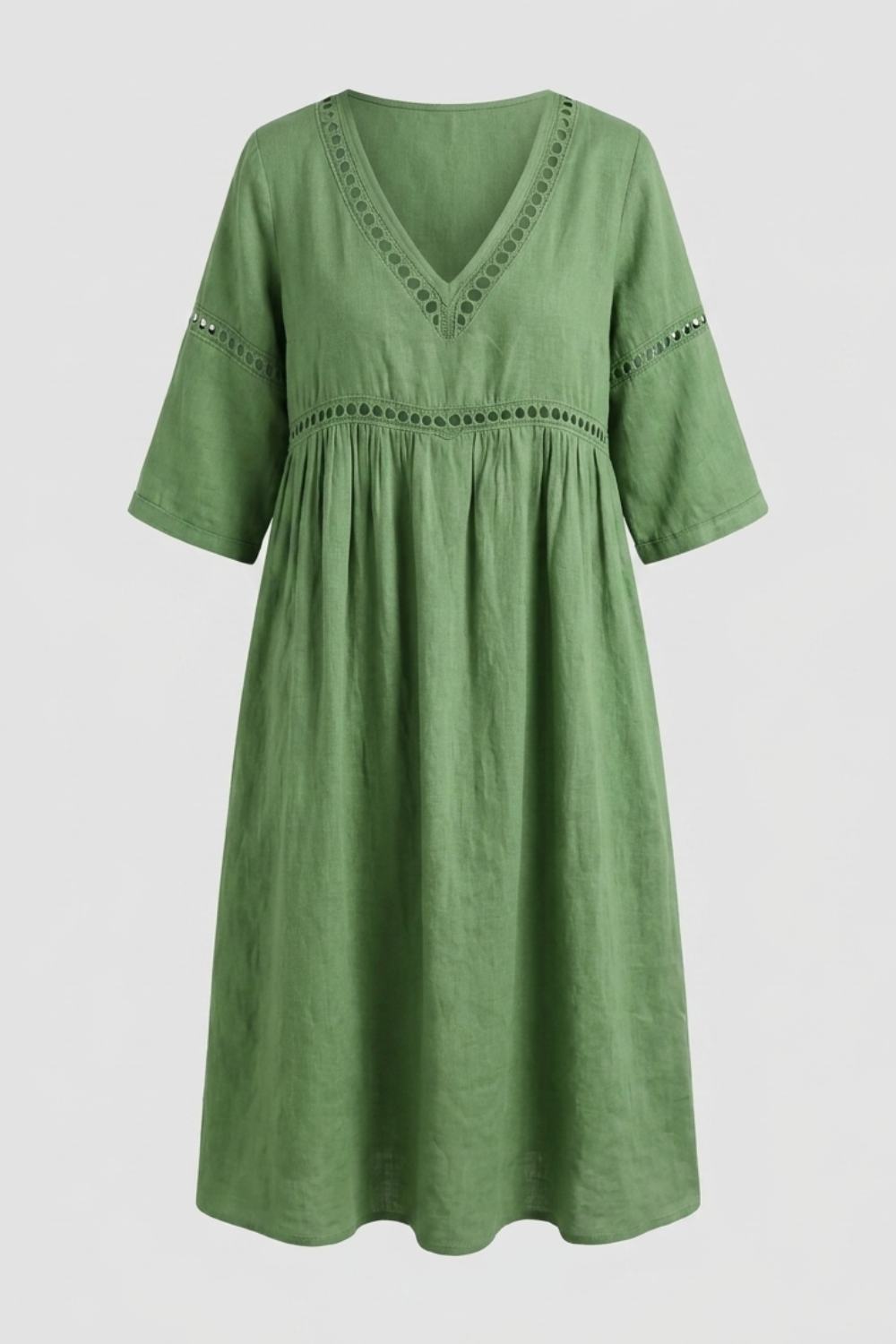 Women's Crochet-Trim Midi | V-Neck