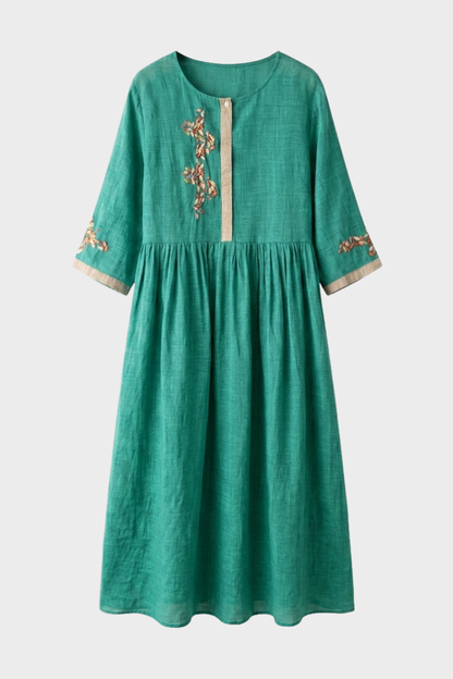 Women's Embroidered Midi Dress | Linen