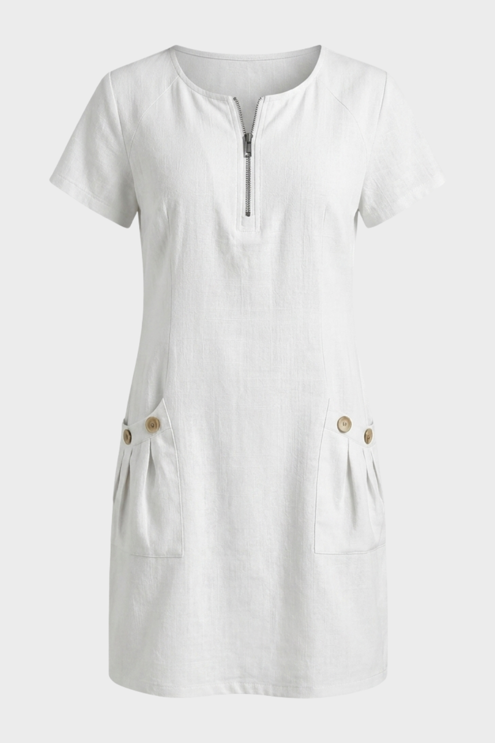 Women's Linen-Look Shift Dress | Zip Neck