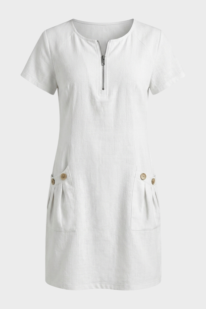 Women's Linen-Look Shift Dress | Zip Neck