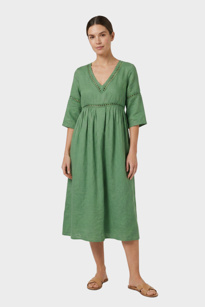 Women's Crochet-Trim Midi | V-Neck