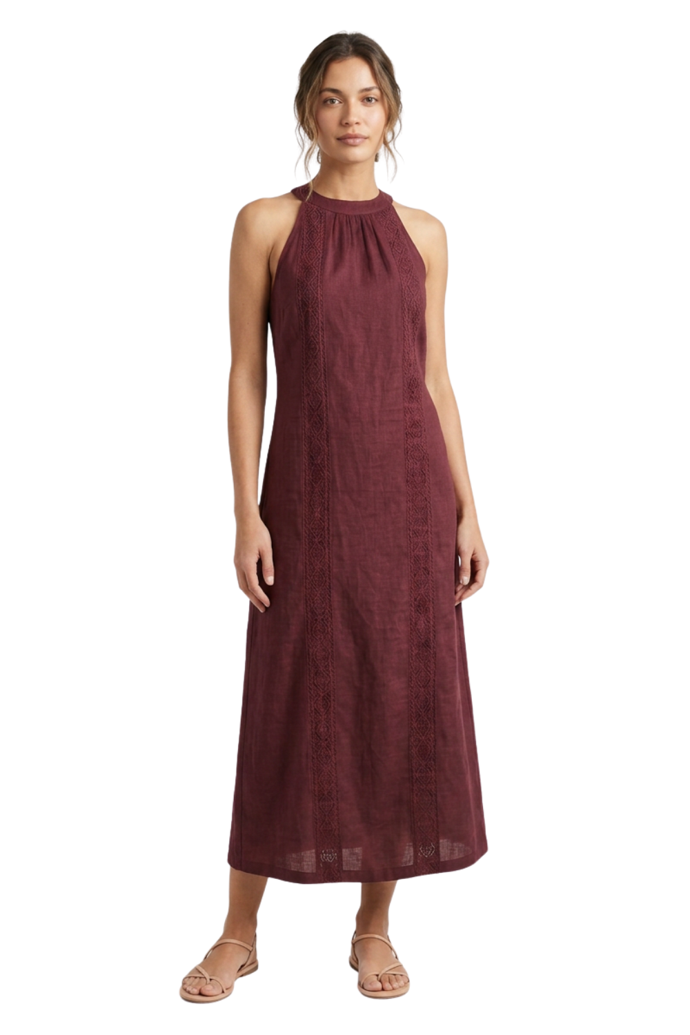 Women's Lace-Trim Linen Maxi | Slit