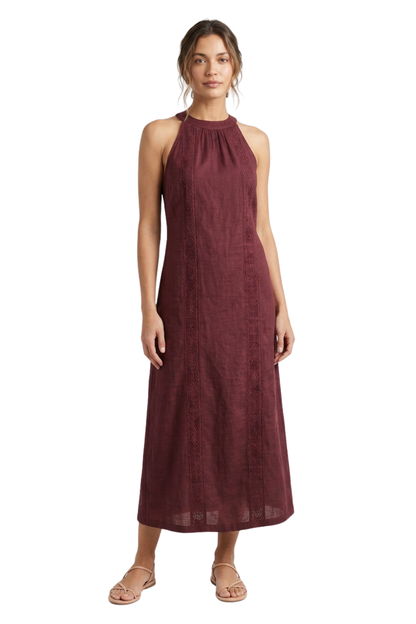 Women's Lace-Trim Linen Maxi | Slit