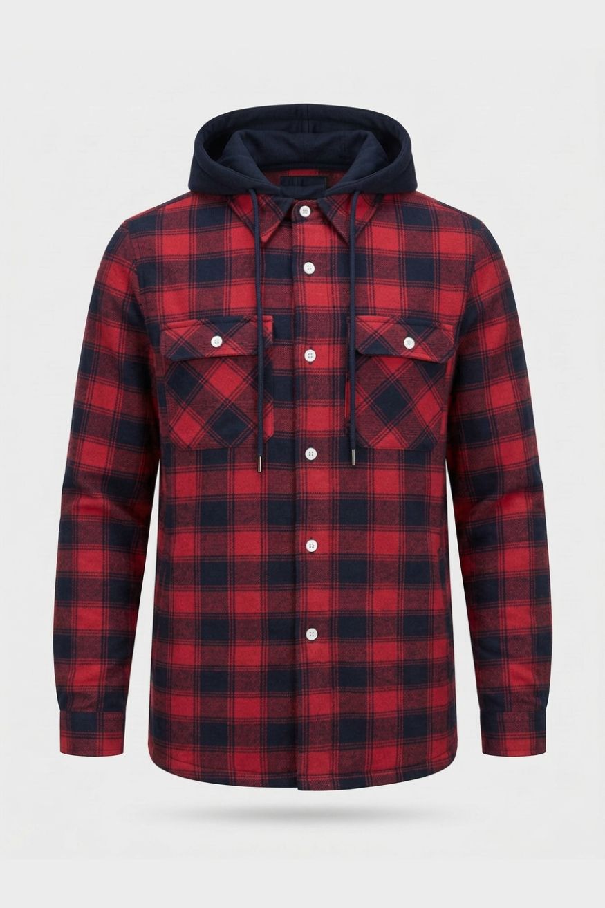 Men's Checked Shirt Jacket | Hooded
