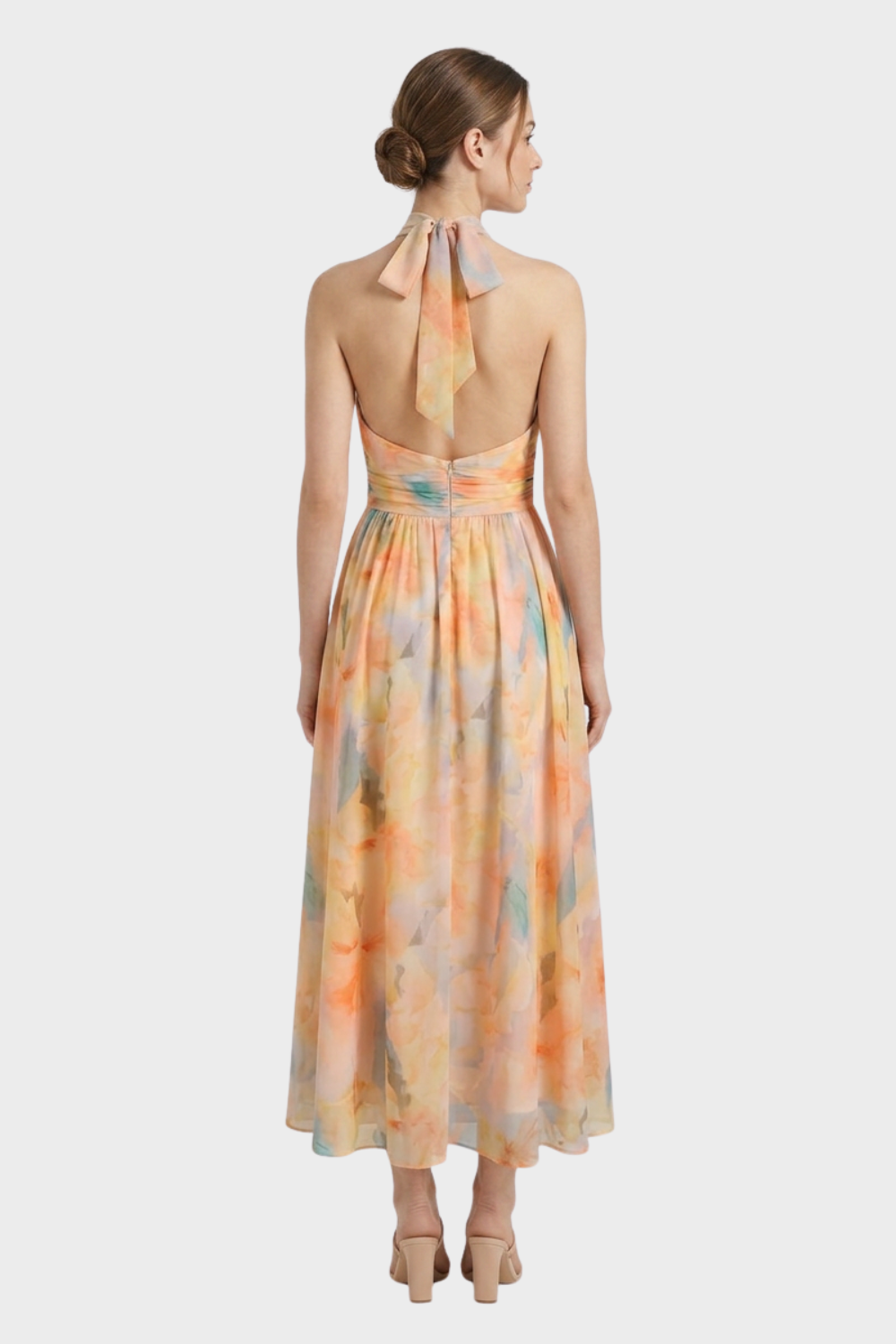 Women's Maxi Dress with Floral Pattern and Halter Neck