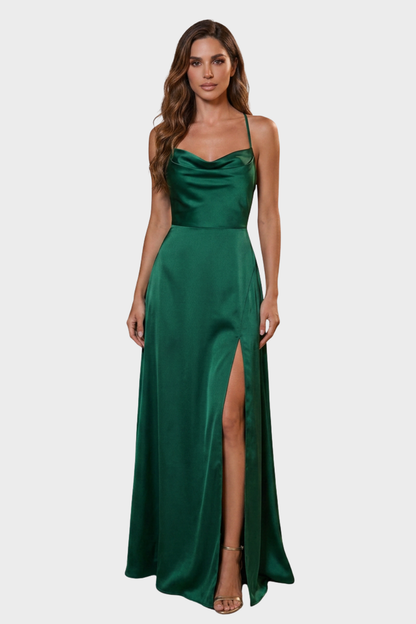 Women's Cowl-Neck Satin Maxi | Slit