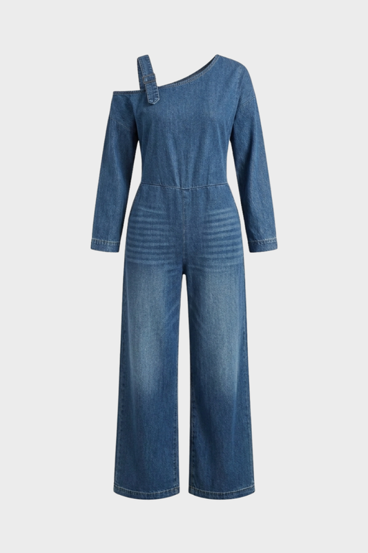 Women's Denim Jumpsuit | Cold Shoulder