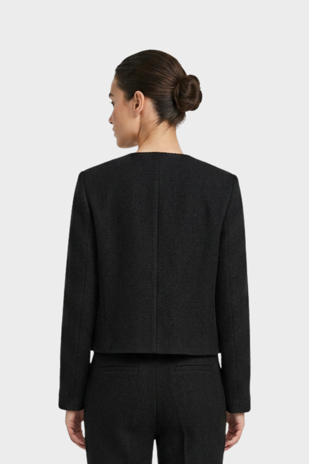 Women's Short Round Neck Jacket with Button Placket and Pockets