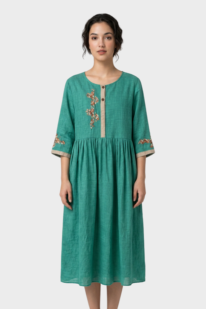 Women's Embroidered Midi Dress | Linen