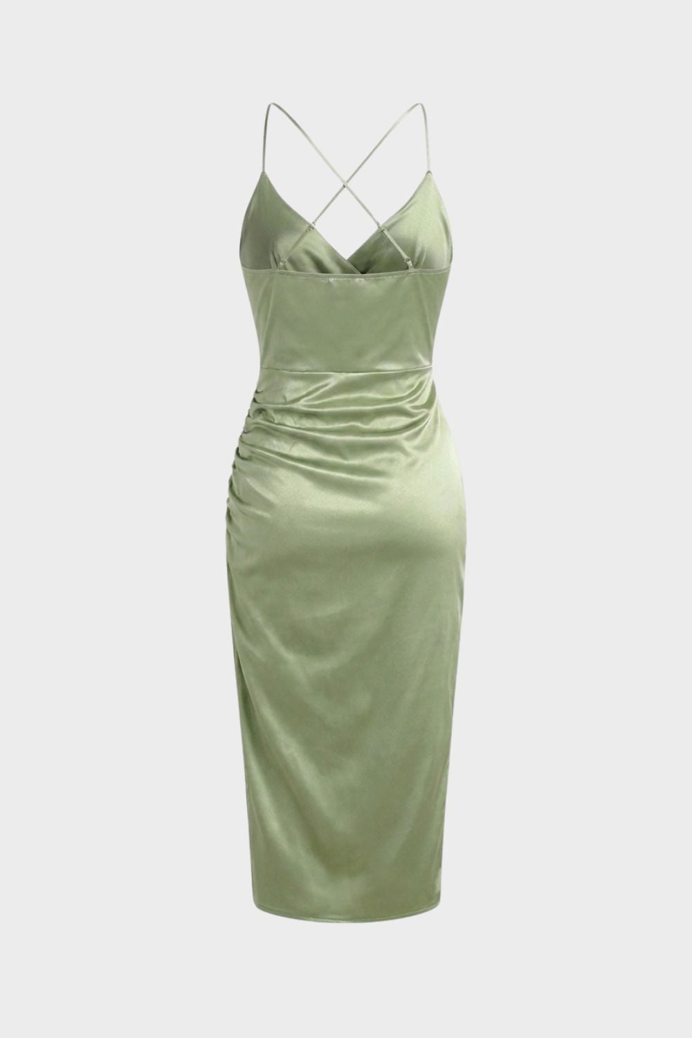 Women's Satin Maxi Dress with Wrap Effect and Slit