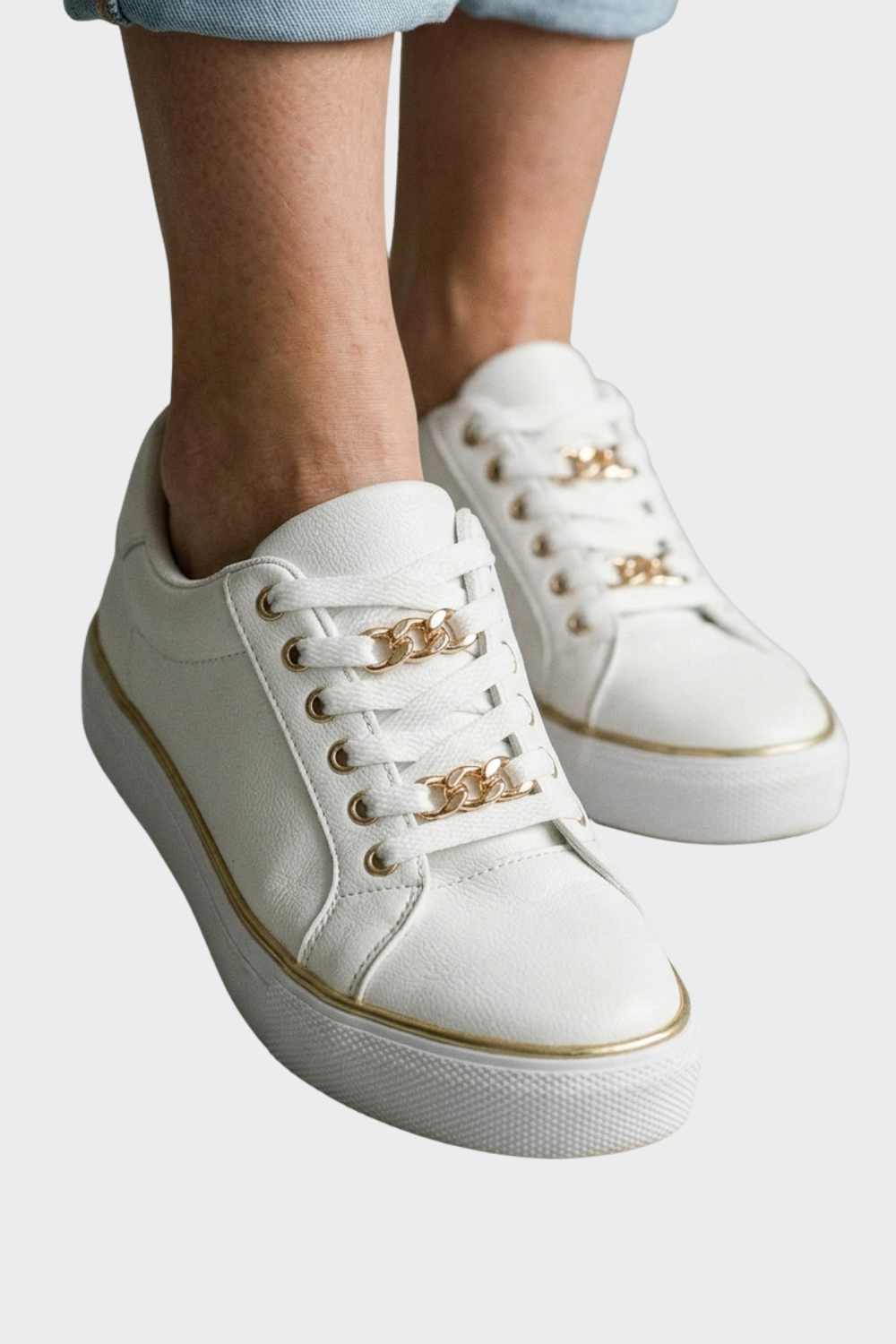 Women's Black Sneakers with Gold Chain and Platform Sole