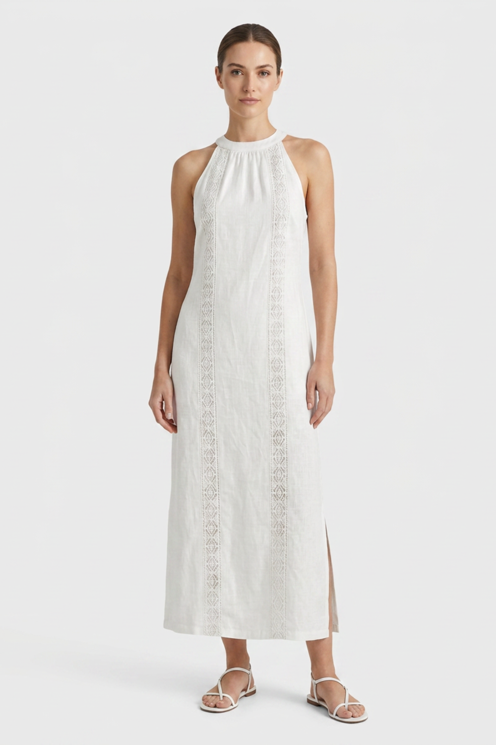 Women's Lace-Trim Linen Maxi | Slit