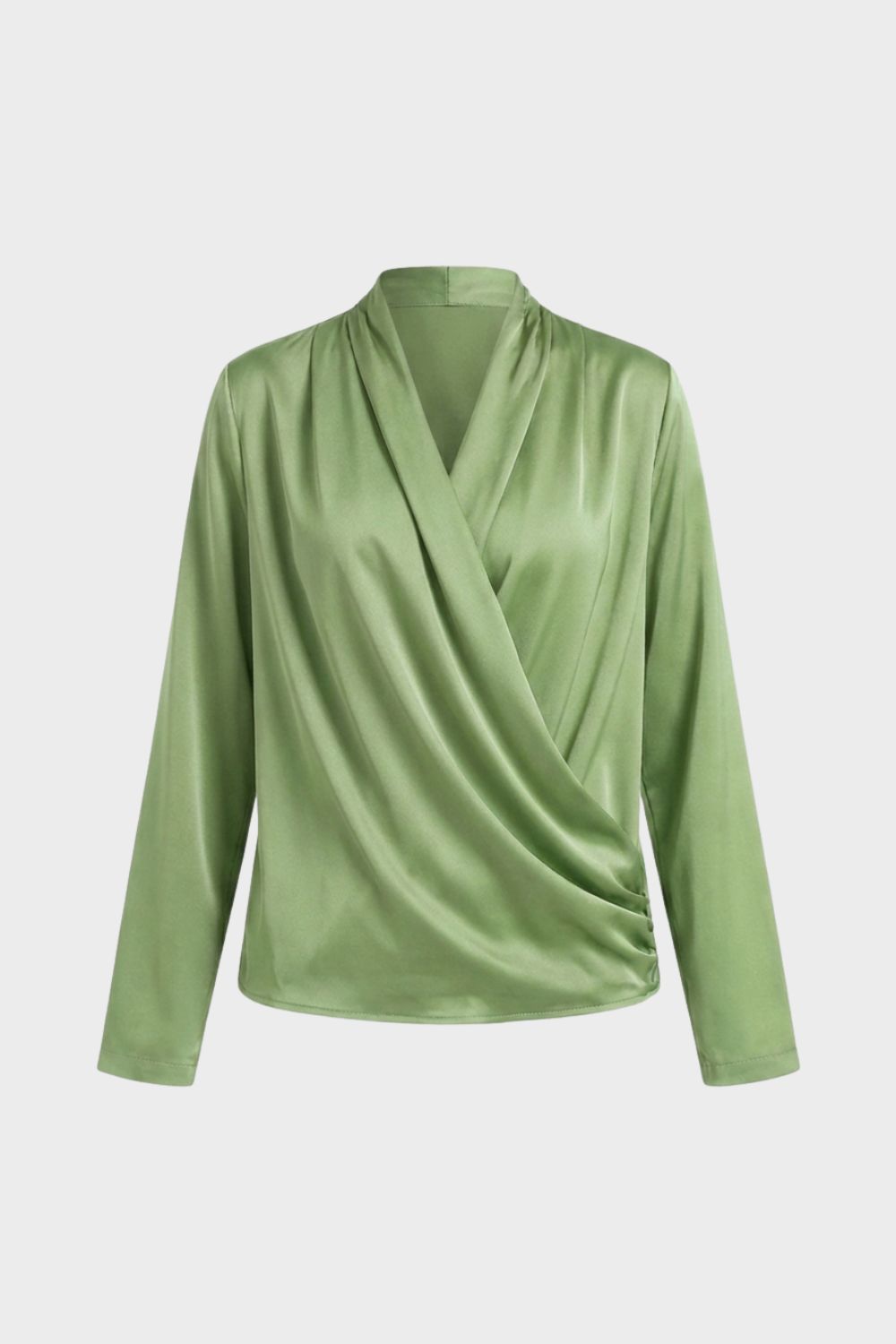 Women's Wrap Blouse with V-Neck and Long Sleeves