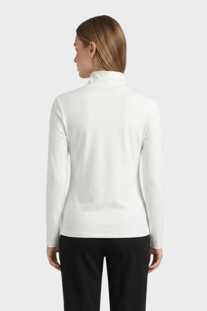 Women's Long Sleeve Top with Stand-up Collar and V-neck