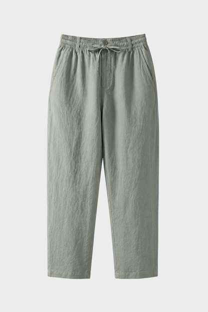 Men's Linen Trousers with Elastic Waistband and Drawstring