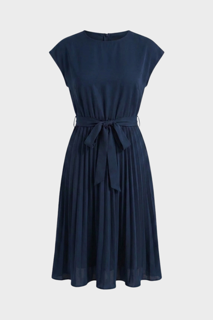 Midi Dress for Women with Pleated Skirt and Belt