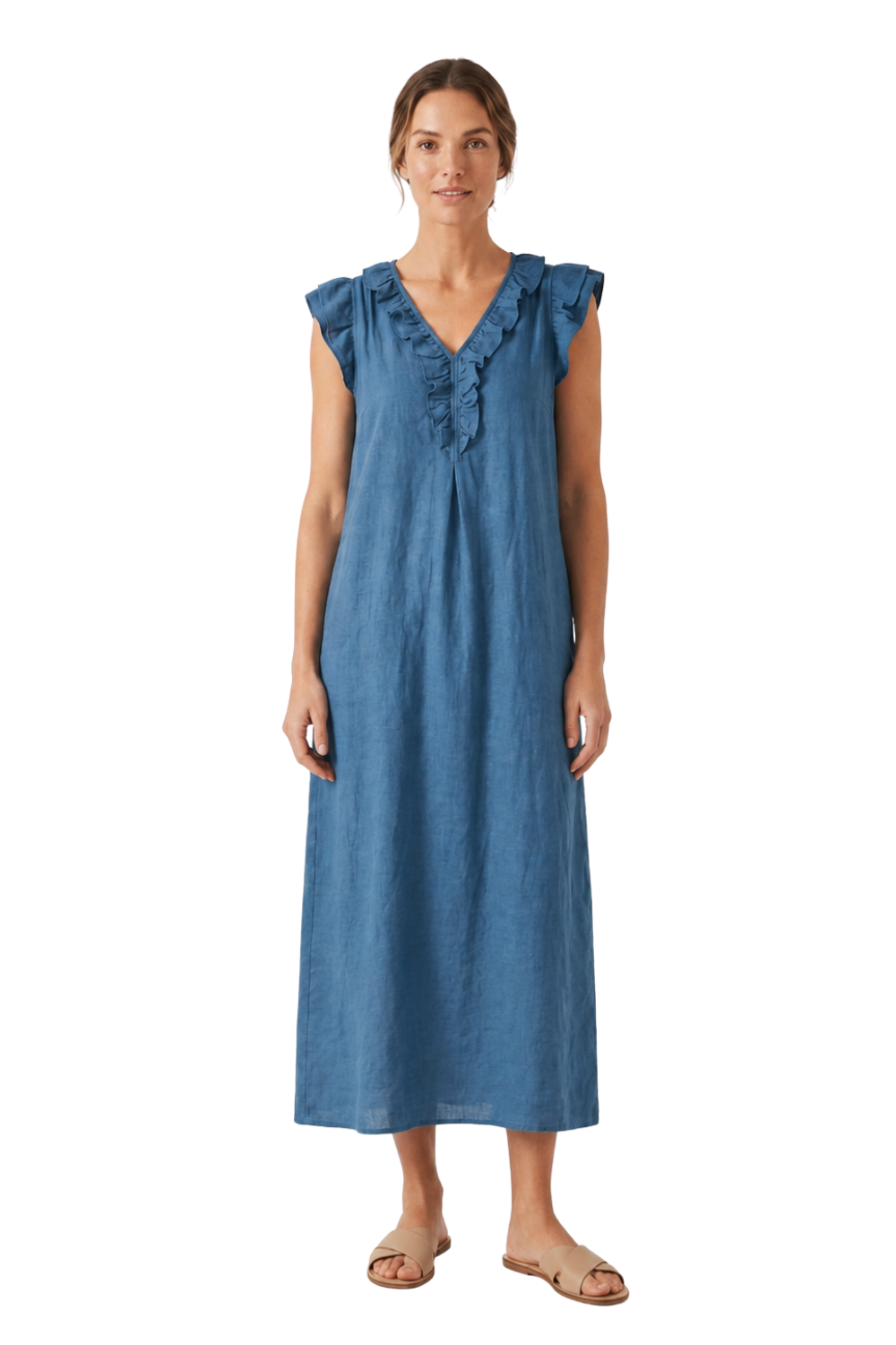 Women's Linen-Look Maxi Dress | Ruffle