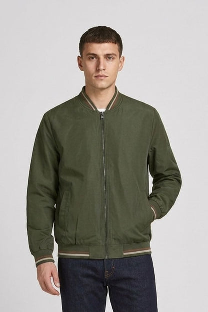 Men's Bomber Jacket with Zip and Stand-Up Collar