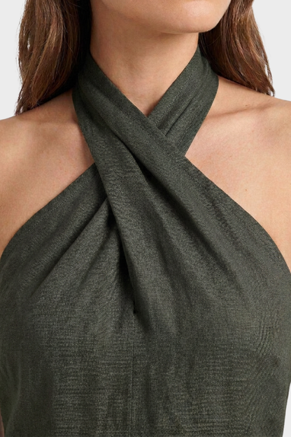 Women's Cross-Halter Maxi | Linen-Look